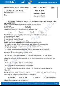 Đề thi HK1 môn Tin học 9 năm 2019-2020 Trường THCS Phú Xuân