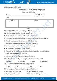 Bộ 2 Đề thi HK1 môn Tin học 9 năm 2019 Trường THCS Liên Nghĩa