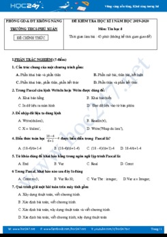 Đề thi HK1 môn Tin học 8 năm 2019-2020 Trường THCS Phú Xuân