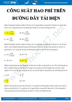 Bài tập trắc nghiệm Vật lý 12 dạng Tính công suất hao phí trên đường dây tải điện có đáp án
