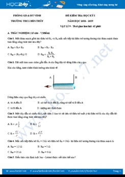 Đề kiểm tra Học kì 1 môn Vật lý 9 năm học 2019-2020 trường THCS Bến Thủy