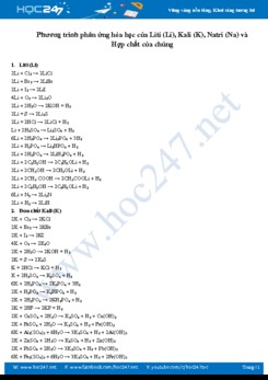 Phương trình phản ứng hóa học của Liti, Kali, Na và hợp chất của chúng