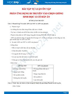 Bài tập tự luận ôn tập phần Ứng dụng di truyền vào chọn giống Sinh học 12 có đáp án