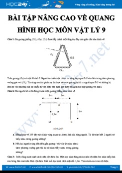 Chuyên đề các bài tập nâng cao về Quang hình học môn Vật lý 9 có hướng dẫn chi tiết