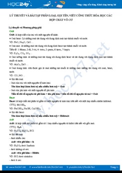 Lý thuyết và bài tập phân loại, gọi tên, viết công thức hóa học các hợp chất vô cơ môn Hóa học 9