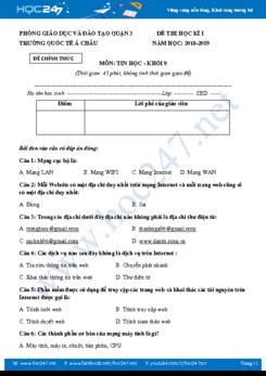 Đề thi HK1 môn Tin học 9 năm 2019 Trường Quốc tế Á Quận 3
