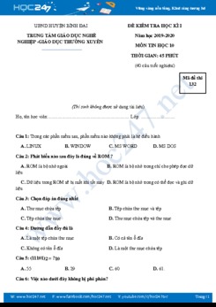 Đề thi HK1 môn Tin học 10 năm 2019-2020 Huyện Bình Đại