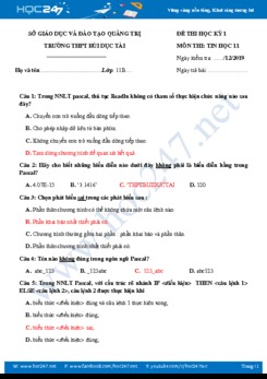 Đề thi HK1 môn Tin học 11 năm 2019-2020 Trường THPT Bùi Dục Tài