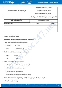 Đề kiểm tra HK1 môn Vật lý 6 năm học 2019-2020 có đáp án trường THCS Hà Huy Tập