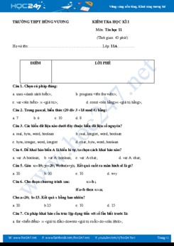 Đề thi HK1 môn Tin học 11 năm 2019-2020 Trường THPT Hùng Vương