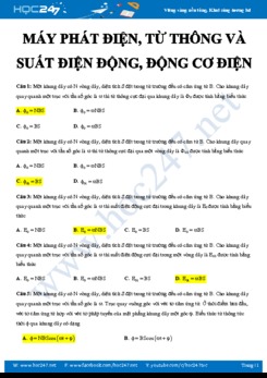 Tổng hợp BT trắc nghiệm về Máy phát điện, Từ thông và suất điện động, Động cơ điện có đáp án