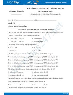 Đề thi HK1 môn Sinh học lớp 9 năm 2019-2020 - Sở GD&ĐT Vĩnh Phúc có đáp án