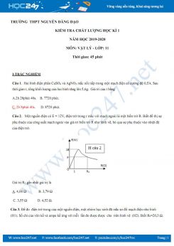 Đề kiểm tra chất lượng HK1 môn Vật lý 11 năm 2019-2020 trường THPT Nguyễn Đăng Đạo có đáp án
