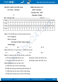 Đề KTCL HK1 môn Tin học 11 năm 2019 Trường THPT Nguyễn Trãi