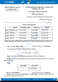 Đề thi HSG môn Tin học 9 năm 2019-2020 Phòng GD&ĐT Cam Lộ