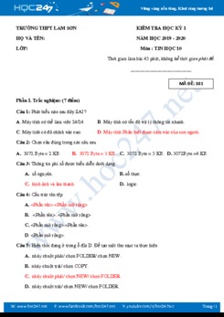Đề thi HK1 môn Tin học 10 năm 2019-2020 Trường THPT Lam Sơn