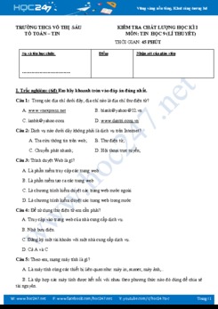 Đề thi HK1 môn Tin học 9 năm 2019 Trường THCS Võ Thị Sáu có đáp án