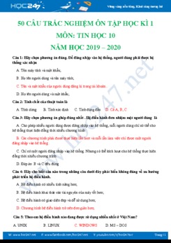 50 câu trắc nghiệm Tin học 10 học kì 1 năm 2019