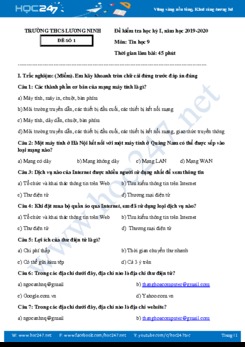 Bộ 2 Đề thi HK1 môn Tin học 9 năm 2019 Trường THCS Lương Ninh