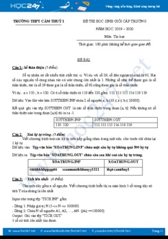 Đề thi HSG cấp trường năm 2019-2020 môn Tin học 11 Cẩm Thủy 1