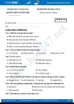 Bộ 4 Đề thi HK1 môn Tin học 10 năm 2019 Trường THPT Nguyễn Huệ