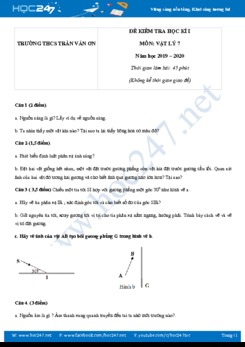Đề kiểm tra HK1 môn Vật lý 7 năm học 2019-2020 có đáp án trường THCS Trần Văn Ơn
