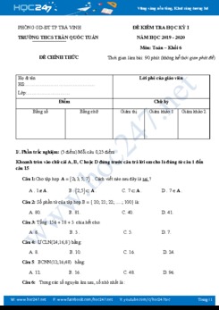 Đề thi HK1 môn Toán 6 năm 2019 Trường THCS Trần Quốc Tuấn có đáp án