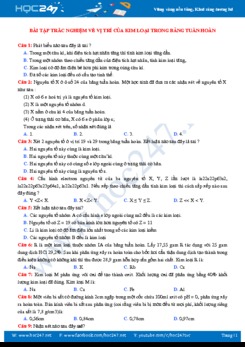 Bài tập trắc nghiệm về vị trí của kim loại trong bảng tuần hoàn có đáp án môn Hóa học 10