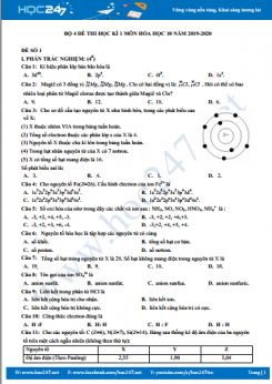 Bộ 4 đề thi HK1 môn Hóa học 10 năm 2019-2020 Trường THPT Phan Đăng Lưu