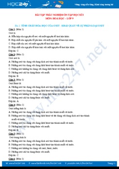 Bài tập trắc nghiệm ôn tập HK1 môn Hóa học 9 năm 2019-2020