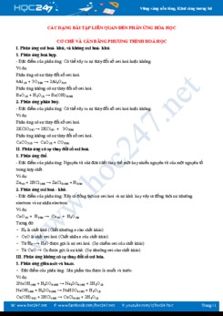 Các dạng bài tập liên quan đến phản ứng Hóa học năm 2019-2020