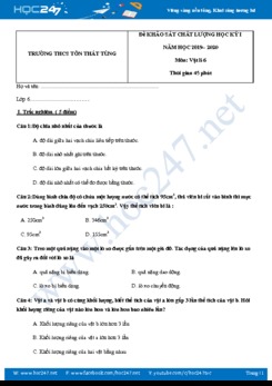 Đề thi chất lượng HK1 môn Vật lý 6 năm học 2019-2020 trường THCS Tôn Thất Tùng có đáp án