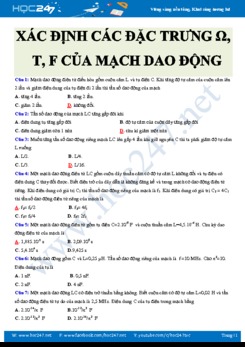 Một số bài tập trắc nghiệm Xác định các đại lượng đặc trưng của mạch dao động điện từ