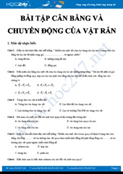 Bài tập trắc nghiệm Cân bằng và chuyển động của vật rắn theo các mức độ môn Vật lý 10