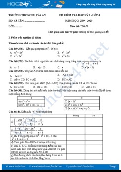 Đề thi HK1 môn Toán 8 năm 2019 Trường THCS Chu Văn An có đáp án