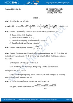 3 Đề thi thử HK1 môn Toán 9 năm 2019-2020 Trường THCS Đức Trí