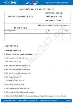 Bộ 3 đề kiểm tra Học kì 1 môn Vật lý 7 năm 2019-2020 trường THCS Đoàn Thị Điểm