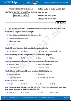 Bộ 4 Đề thi HK1 môn Tin học 7 năm 2019 Trường THCS Mường Hoong