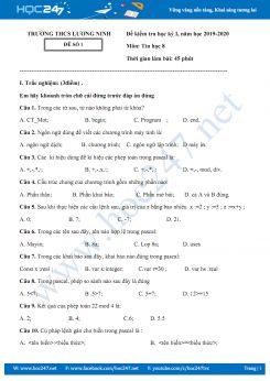 Bộ 2 Đề thi HK1 môn Tin học 8 năm 2019 Trường THCS Lương Ninh