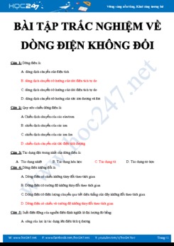 Bộ câu hỏi trắc nghiệm ôn tập chủ đề Dòng điện không đổi có đáp án môn Vật lý 11