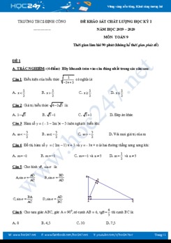 Đề thi HK1 môn Toán 9 năm 2019 Trường THCS Định Công