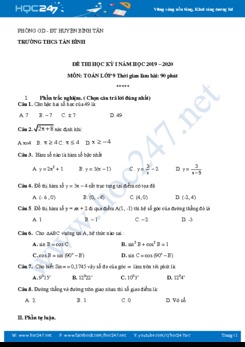 Đề thi HK1 môn Toán 9 năm 2019 THCS Tân Bình có đáp án