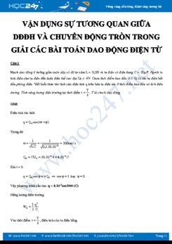 Vận dụng sự tương quan giữa DĐĐH và chuyển động tròn trong giải các bài toán Dao động điện từ