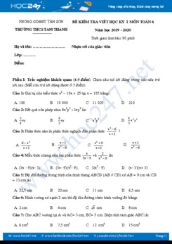 Đề thi HK1 môn Toán 8 năm 2019 Trường THCS Tam Thanh