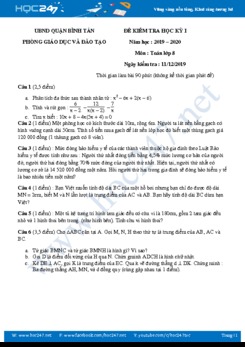 Bộ 2 Đề thi HK1 môn Toán 8 năm 2019-2020 TP.HCM