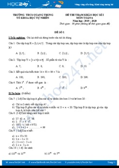 Bộ 4 Đề thi HK1 môn Toán 6 năm 2019 Trường THCS Quang Trung