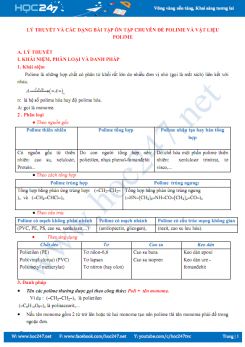 Lý thuyết và các dạng bài tập ôn tập chuyên đề Polime và vật liệu Polime môn Hóa học 12 năm 2019-2020