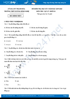 Đề thi HK1 môn Vật lý 10 năm 2019-2020 trường THPT Dương Đình Nghệ có đáp án