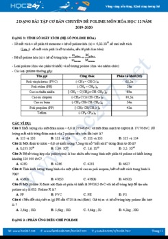 2 Dạng bài tập cơ bản chuyên đề Polime môn Hóa học 12 năm 2019-2020