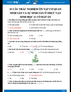30 Câu hỏi trắc nghiệm ôn tập Cơ quan sinh sản và sự sinh sản ở thực vật Sinh học 11 có đáp án